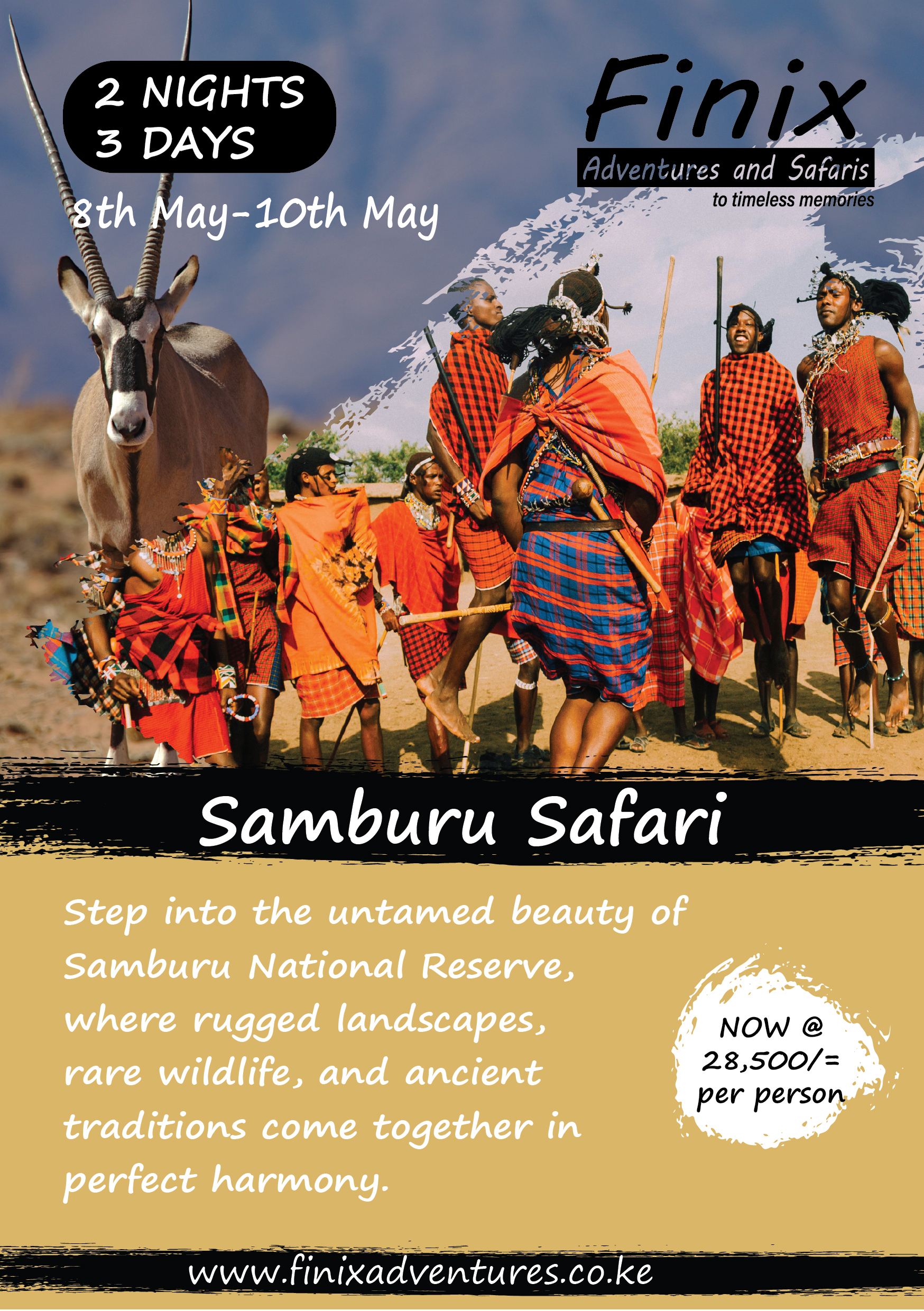 Samburu tour poster for the Finix Adventures fixed date departure on 8 May 2026